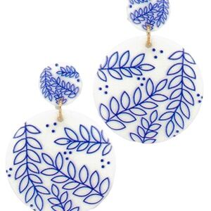 Printed Leaves Round Dangle Earrings